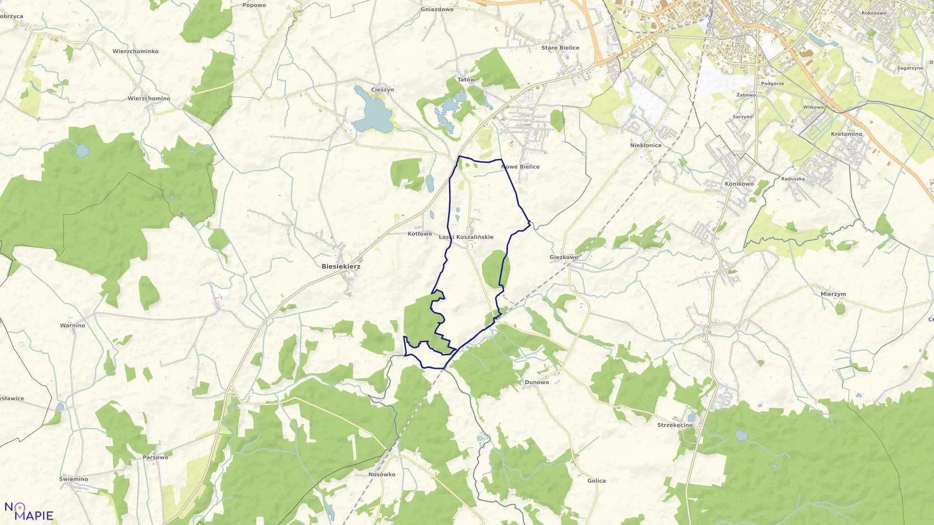 Mapa obrębu Laski Koszalińskie w gminie Biesiekierz