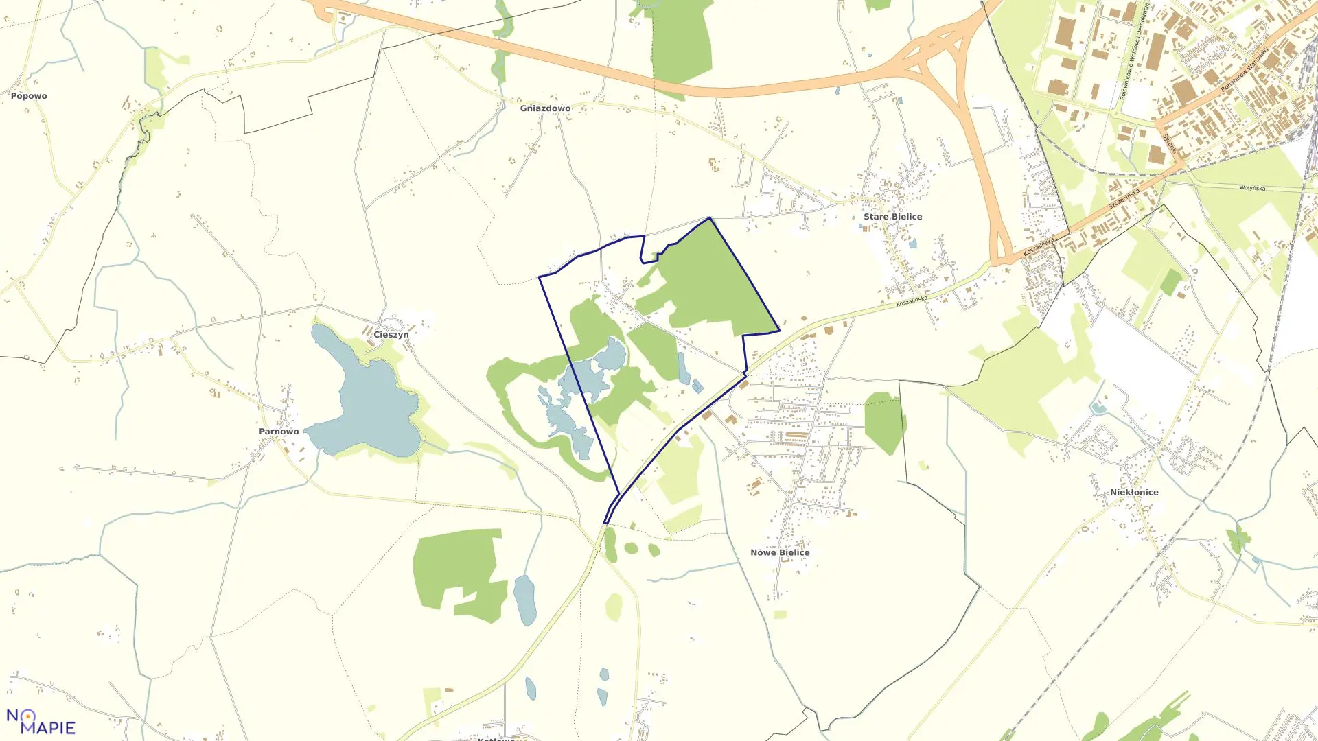 Mapa obrębu Tatów w gminie Biesiekierz